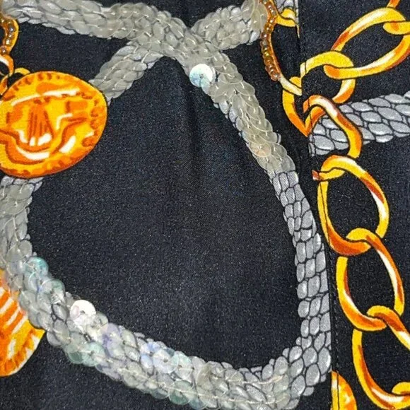 Vintage STARINGTON Sequin & Bead Embellished Chain & Coin Silk Blouse - EUC - 8 - Picture 5 of 16